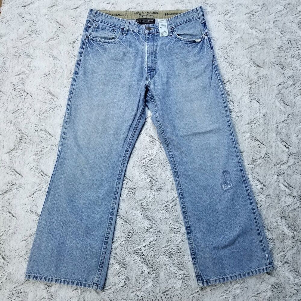 Levis Jeans Mens 36x30 Blue Low Loose Boot American Light Wash Denim